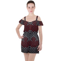 Canada Flag Hexagon Ruffle Cut Out Chiffon Playsuit by HermanTelo