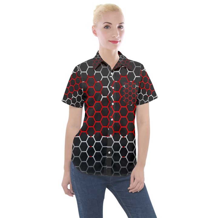 Canada Flag Hexagon Women s Short Sleeve Pocket Shirt