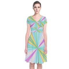 Background Burst Abstract Color Short Sleeve Front Wrap Dress