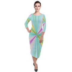 Background Burst Abstract Color Quarter Sleeve Midi Velour Bodycon Dress