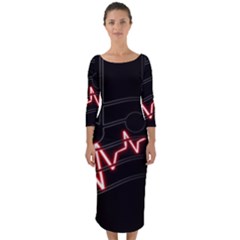 Music Wallpaper Heartbeat Melody Quarter Sleeve Midi Bodycon Dress