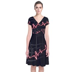 Music Wallpaper Heartbeat Melody Short Sleeve Front Wrap Dress