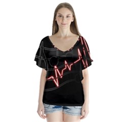 Music Wallpaper Heartbeat Melody V-neck Flutter Sleeve Top by HermanTelo