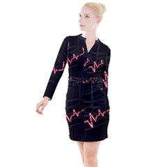 Music Wallpaper Heartbeat Melody Button Long Sleeve Dress