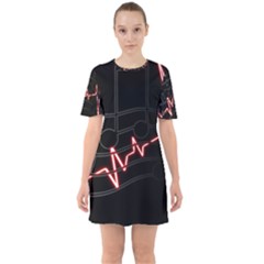 Music Wallpaper Heartbeat Melody Sixties Short Sleeve Mini Dress