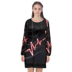 Music Wallpaper Heartbeat Melody Long Sleeve Chiffon Shift Dress 