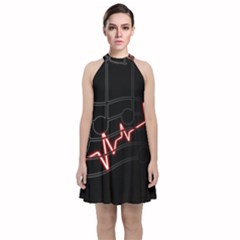 Music Wallpaper Heartbeat Melody Velvet Halter Neckline Dress 