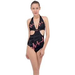 Music Wallpaper Heartbeat Melody Halter Front Plunge Swimsuit by HermanTelo