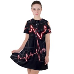 Music Wallpaper Heartbeat Melody Short Sleeve Shoulder Cut Out Dress 