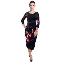 Music Wallpaper Heartbeat Melody Quarter Sleeve Midi Velour Bodycon Dress