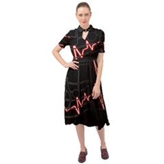 Music Wallpaper Heartbeat Melody Keyhole Neckline Chiffon Dress