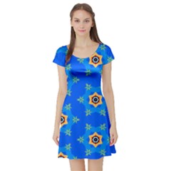 Pattern Backgrounds Blue Star Short Sleeve Skater Dress by HermanTelo