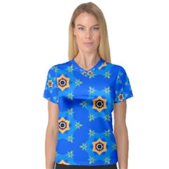 Pattern Backgrounds Blue Star V-neck Sport Mesh Tee