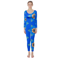 Pattern Backgrounds Blue Star Long Sleeve Catsuit