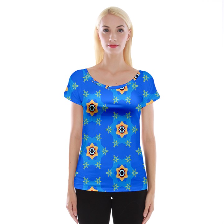 Pattern Backgrounds Blue Star Cap Sleeve Top