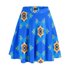 Pattern Backgrounds Blue Star High Waist Skirt