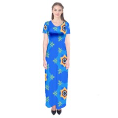 Pattern Backgrounds Blue Star Short Sleeve Maxi Dress