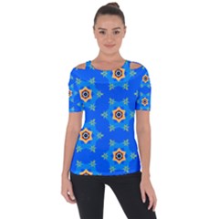 Pattern Backgrounds Blue Star Shoulder Cut Out Short Sleeve Top by HermanTelo