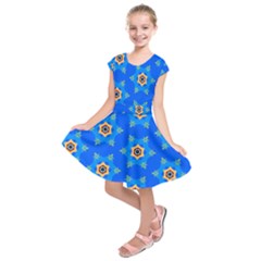 Pattern Backgrounds Blue Star Kids  Short Sleeve Dress