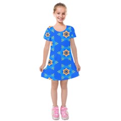 Pattern Backgrounds Blue Star Kids  Short Sleeve Velvet Dress