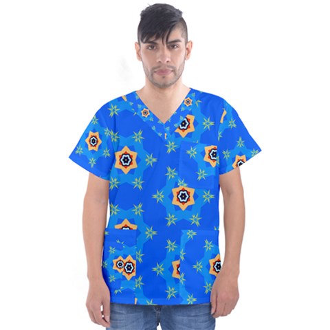 Pattern Backgrounds Blue Star Men s V-neck Scrub Top by HermanTelo