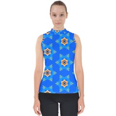 Pattern Backgrounds Blue Star Mock Neck Shell Top