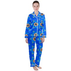 Pattern Backgrounds Blue Star Satin Long Sleeve Pyjamas Set by HermanTelo