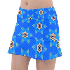 Pattern Backgrounds Blue Star Tennis Skirt