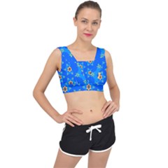 Pattern Backgrounds Blue Star V-back Sports Bra