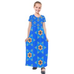 Pattern Backgrounds Blue Star Kids  Short Sleeve Maxi Dress by HermanTelo