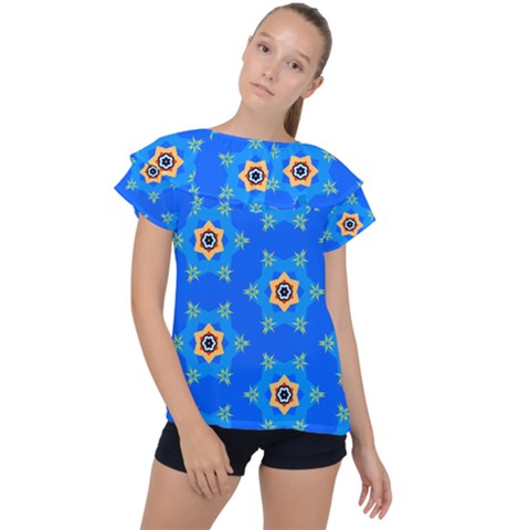 Pattern Backgrounds Blue Star Ruffle Collar Chiffon Blouse by HermanTelo