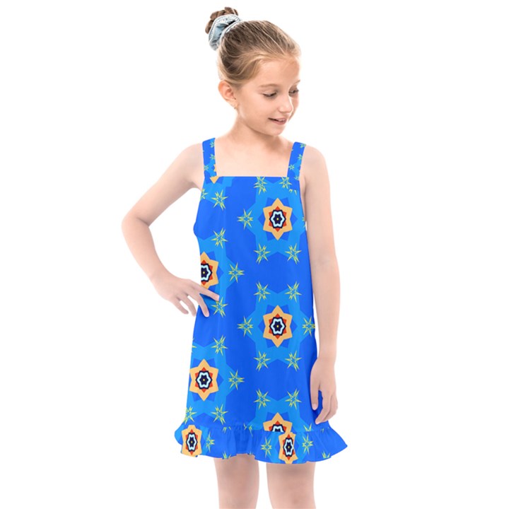 Pattern Backgrounds Blue Star Kids  Overall Dress