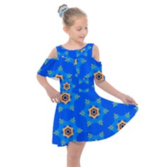 Pattern Backgrounds Blue Star Kids  Shoulder Cutout Chiffon Dress