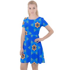 Pattern Backgrounds Blue Star Cap Sleeve Velour Dress 