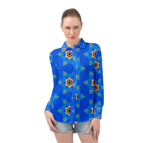 Pattern Backgrounds Blue Star Long Sleeve Chiffon Shirt by HermanTelo