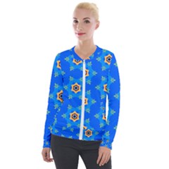 Pattern Backgrounds Blue Star Velour Zip Up Jacket by HermanTelo