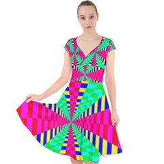 Maze Rainbow Vortex Cap Sleeve Front Wrap Midi Dress by HermanTelo