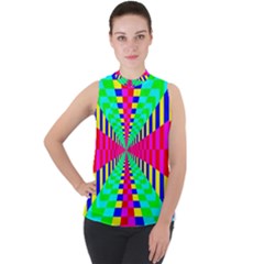 Maze Rainbow Vortex Mock Neck Chiffon Sleeveless Top by HermanTelo