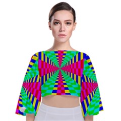 Maze Rainbow Vortex Tie Back Butterfly Sleeve Chiffon Top