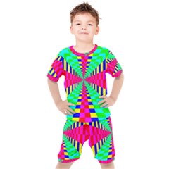 Maze Rainbow Vortex Kids  Tee And Shorts Set by HermanTelo