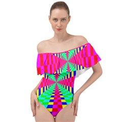 Maze Rainbow Vortex Off Shoulder Velour Bodysuit  by HermanTelo