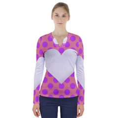 Love Heart Valentine V-neck Long Sleeve Top