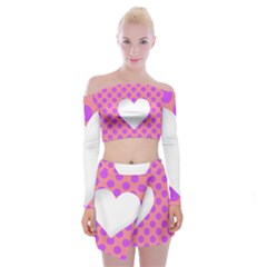 Love Heart Valentine Off Shoulder Top With Mini Skirt Set