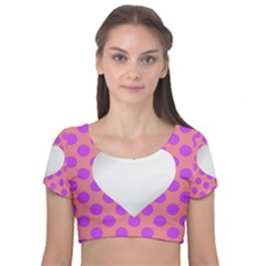 Love Heart Valentine Velvet Short Sleeve Crop Top 