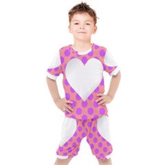 Love Heart Valentine Kids  Tee And Shorts Set