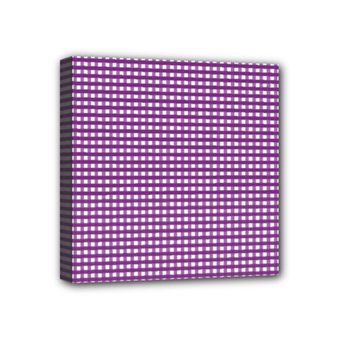 Gingham Plaid Fabric Pattern Purple Mini Canvas 4  X 4  (stretched) by HermanTelo