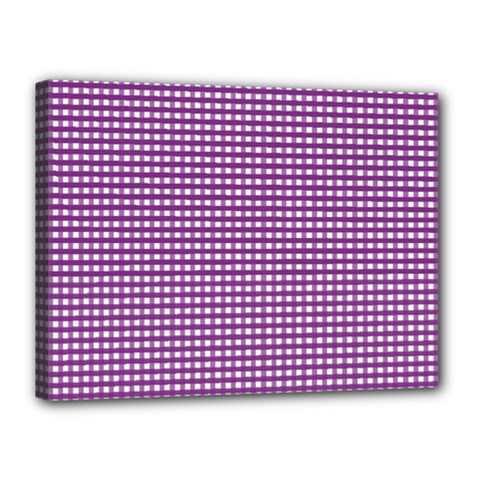 Gingham Plaid Fabric Pattern Purple Canvas 16  X 12  (stretched) by HermanTelo