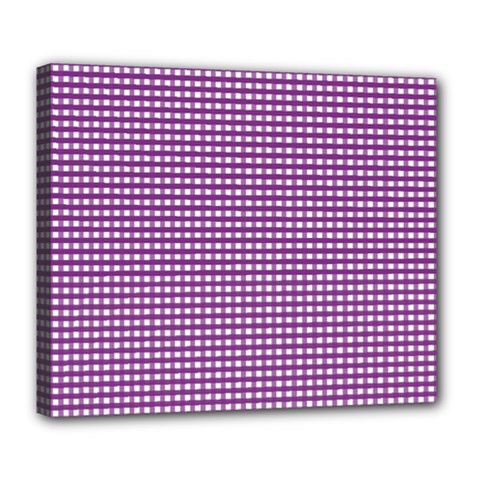 Gingham Plaid Fabric Pattern Purple Deluxe Canvas 24  X 20  (stretched) by HermanTelo