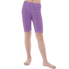 Gingham Plaid Fabric Pattern Purple Kids  Mid Length Swim Shorts by HermanTelo