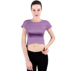 Gingham Plaid Fabric Pattern Purple Crew Neck Crop Top